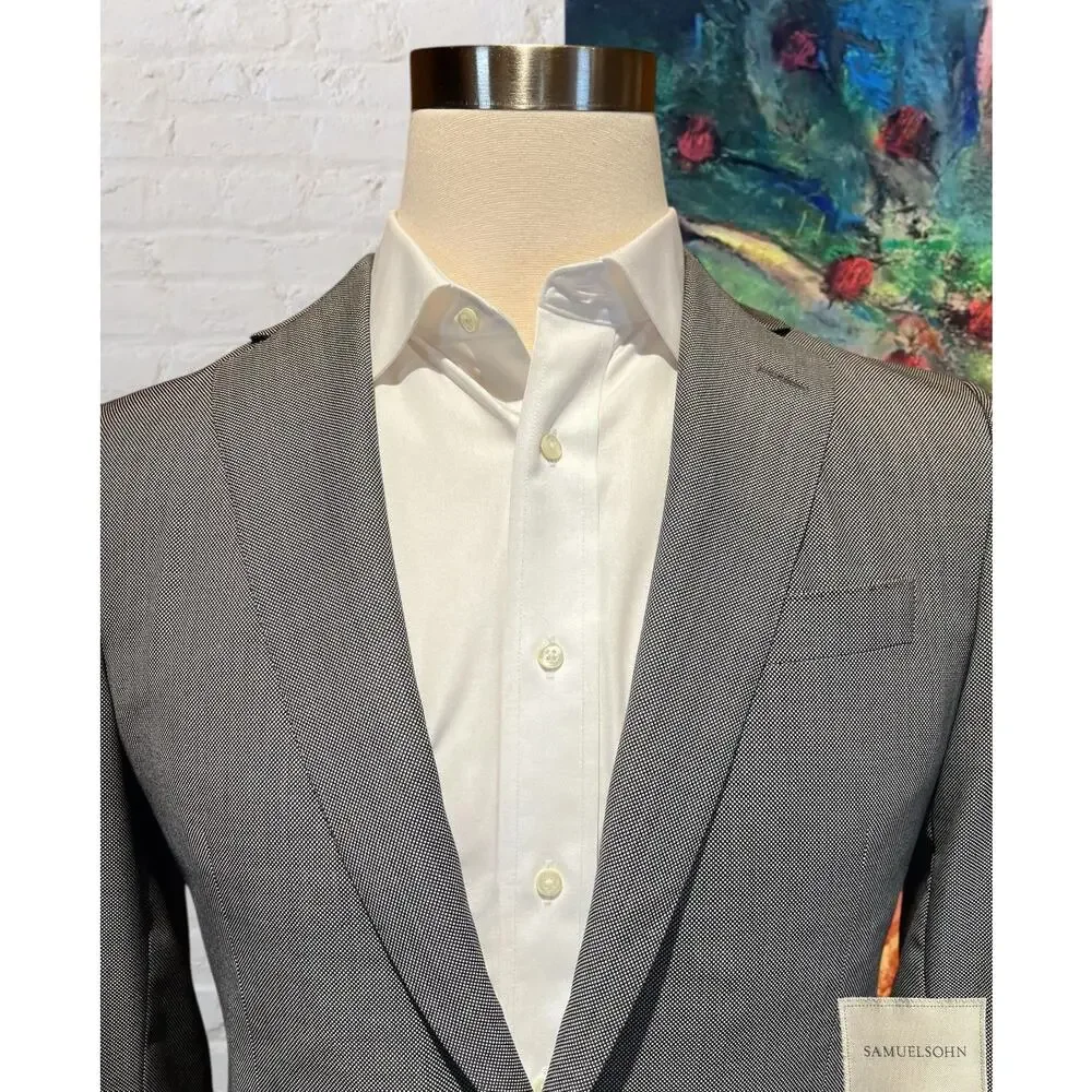 Samuelsohn 40R Black and Gray Birdseye Casual Designer Blazer Sport Jacket